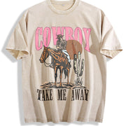 Cowboy Take Me Away vintage washed oversized T-shirt in Beige