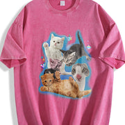 Y2K Silly Cat Trashy Y2K Kitten Vintage Washed T-Shirt in Red