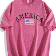 America Embroidered Vintage Washed T-Shirt in Red