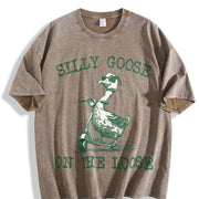 Silly Goose on the Loose Vintage Washed T-Shirt in Brown