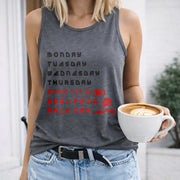 Monday Letters & Racing Patterns Vest Women's Color Cotton Tank Top in Gray