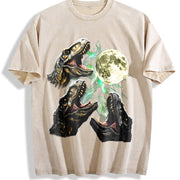 T-rex 90s Retro ® Dinosaur Y2k Vintage Washed T-Shirt in Beige