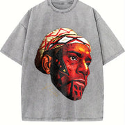 Alex Pereira Poatan Painted Face Portrait MMA vintage washed oversized T-shirt in Gray