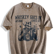 Retro Skull and Whiskey 90s Vintage Washed T-Shirt in Brown