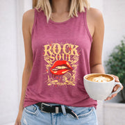 Rock Soul Lips Microphone Stars Crew-neck Sleeveless Vest Women's Color Cotton Tank Top in Red