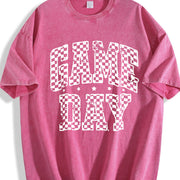 Checkered Game Day Vintage Washed T-Shirt in Red
