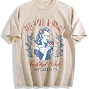 Red White & Boujee Cocktail Club vintage washed oversized T-shirt in Beige