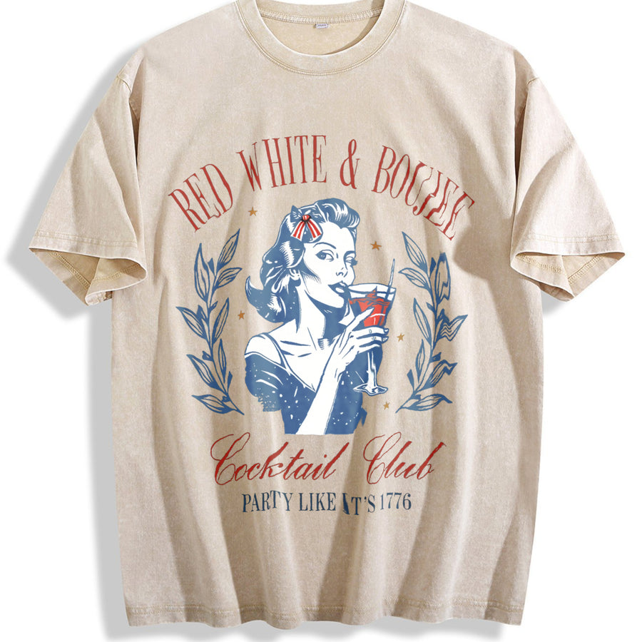 Red White & Boujee Cocktail Club vintage washed oversized T-shirt in Beige
