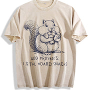God Provides I Still Hoard Snacks Christian Squirrel Vintage Washed T-Shirt in Beige