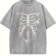 Egg Tart Direction Commuting Halloween Skull Vintage Washed T-Shirt in Gray