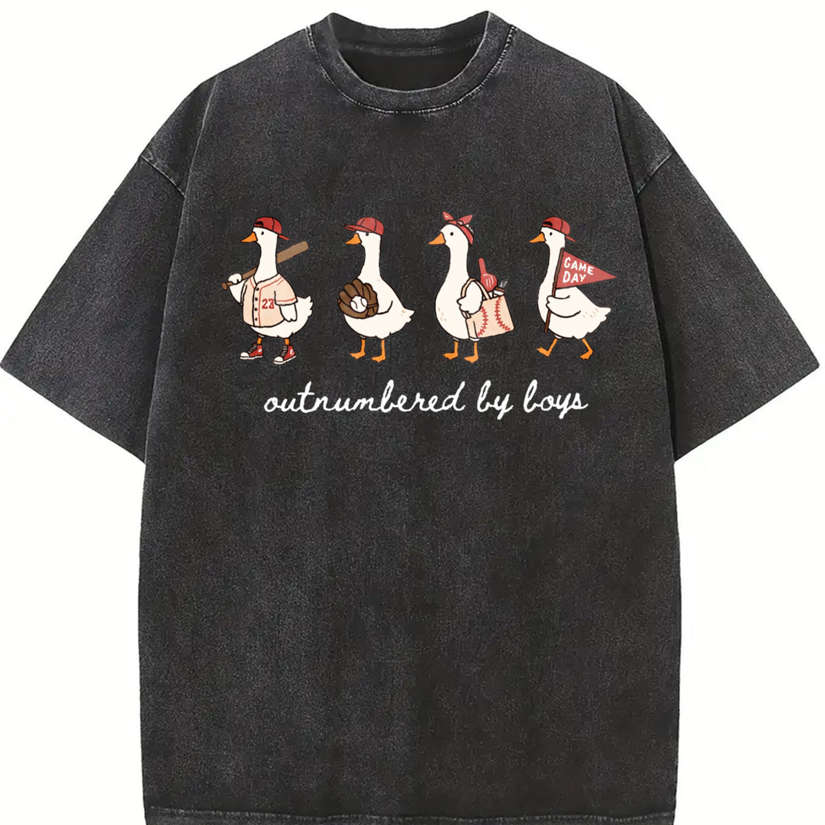 Outnumbered by Boys Vintage Washed T-Shirt in Black