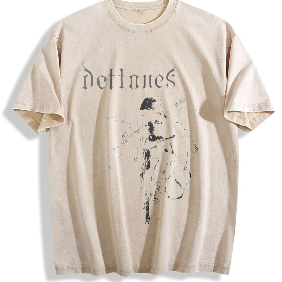 Band Tank Gothic Rock Sleeveless Muscle Vintage Washed T-Shirt in Beige