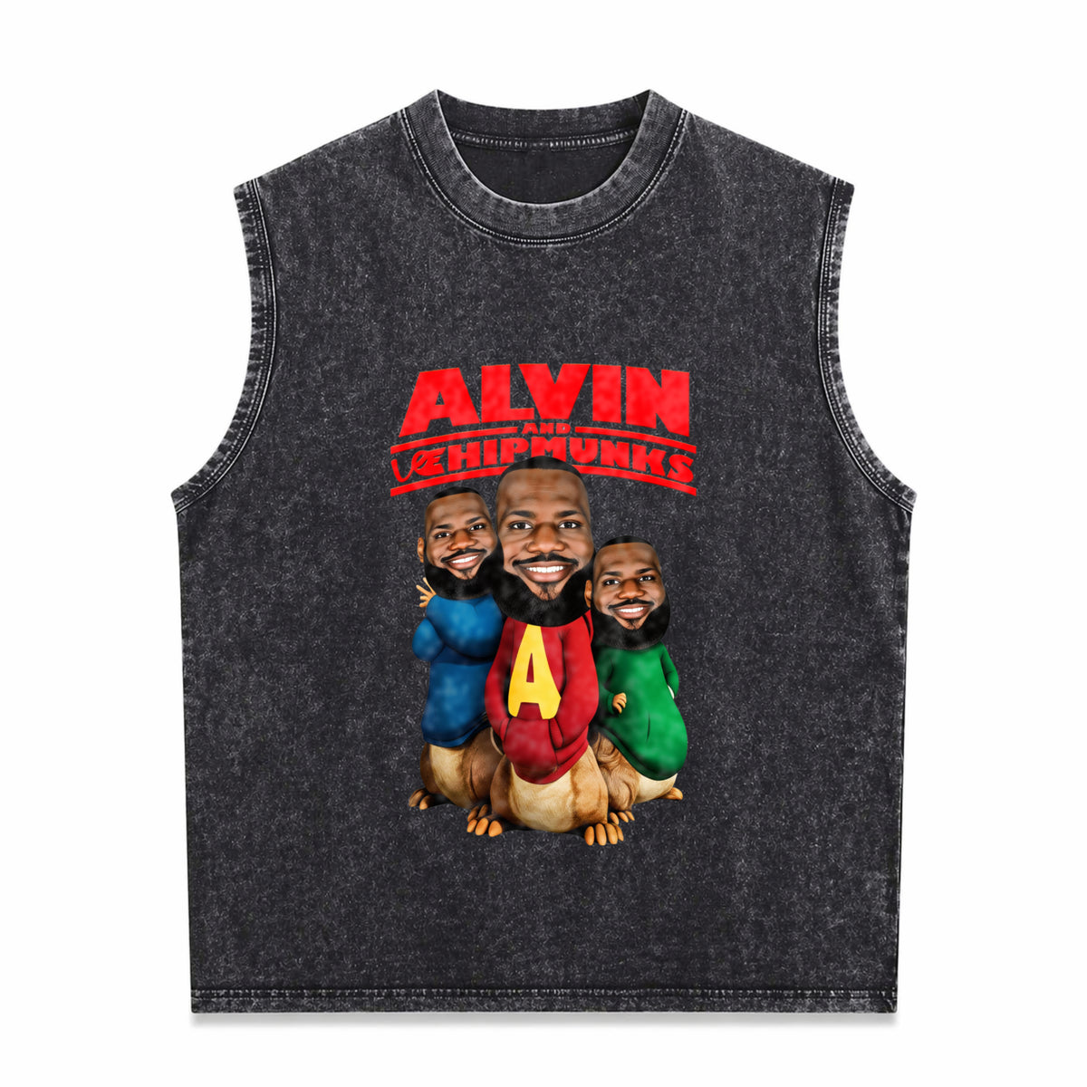 Lebron James Alvin and Chipmunks Bk-130 Vintage Washed Tank Top in Black