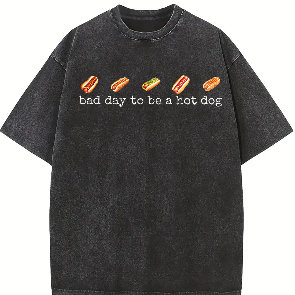 Bad Day to Be a Hotdog Vintage Washed T-Shirt in Black
