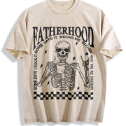 Fatherhood Skeleton Dad Vintage Washed T-Shirt in Beige