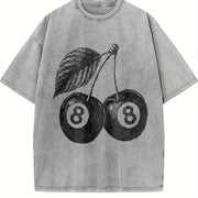 8 Ball Cherry Retro Vintage Washed T-Shirt in Gray