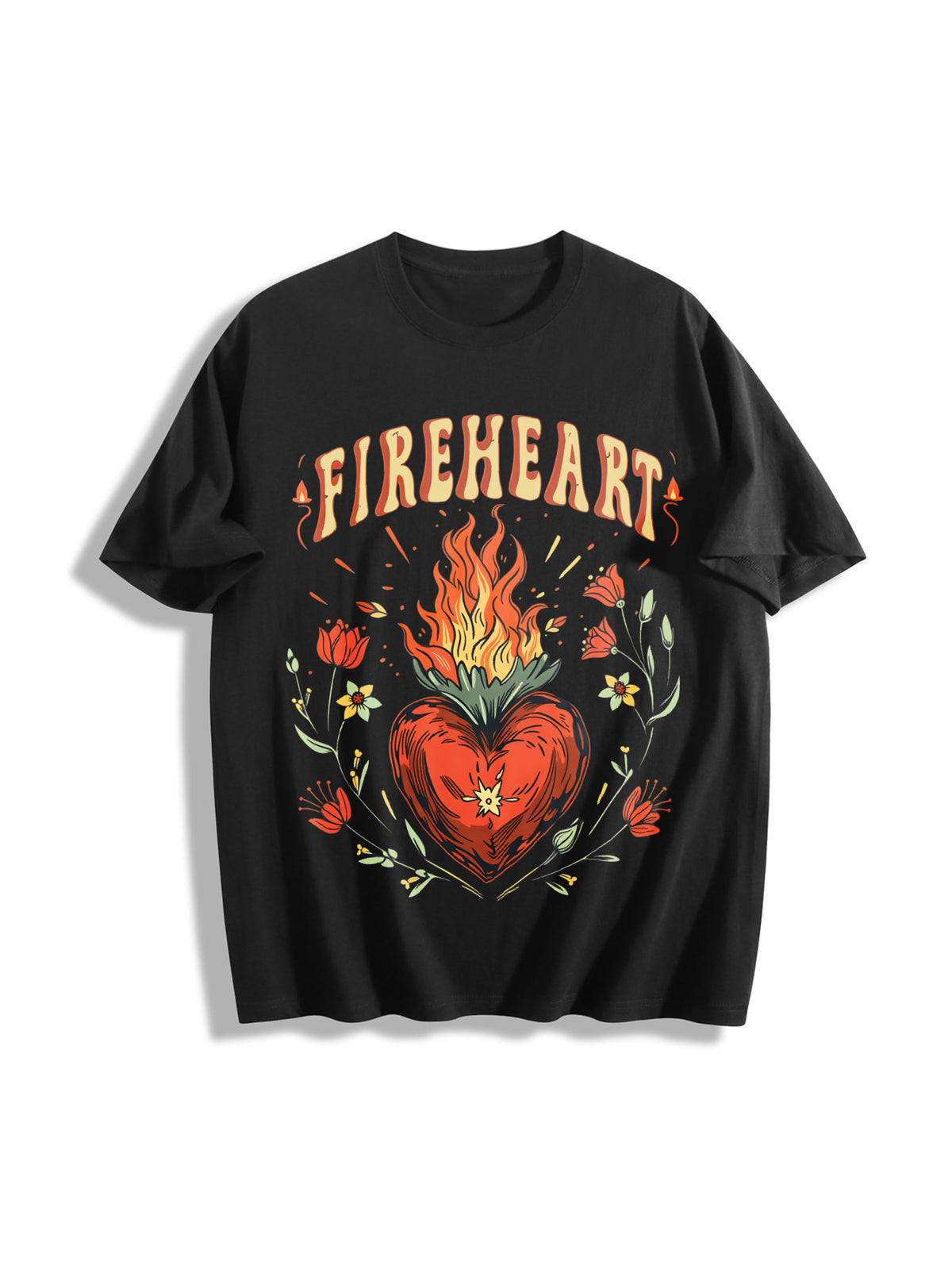 Fire-heart to Whatever End Cotton T-Shirt in Black