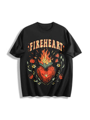 Fire-heart to Whatever End Cotton T-Shirt in Black