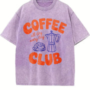 Coffee Club Retro Coffee Lover Vintage Washed T-Shirt in Purple