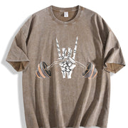Skeleton Hand Lifting a Barbell Vintage Washed T-Shirt in Brown