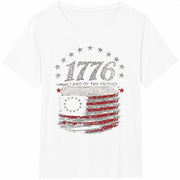 1776 Land of the Free Because of the Brave Cotton T-Shirt in White