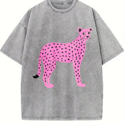 Pink Cheetah Pink Spotted Leopard Vintage Washed T-Shirt in Gray