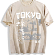 For Formal Urban Distressed Enthusiasts Vintage Washed T-Shirt in Beige