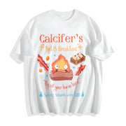 Howl’s Moving Castle Inspired Calcifer's Bed & Breakfast Cotton T-Shirt in White