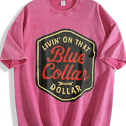 Living on That Blue Dollar Western Cowboy Western Blue Vintage Washed T-Shirt in Red