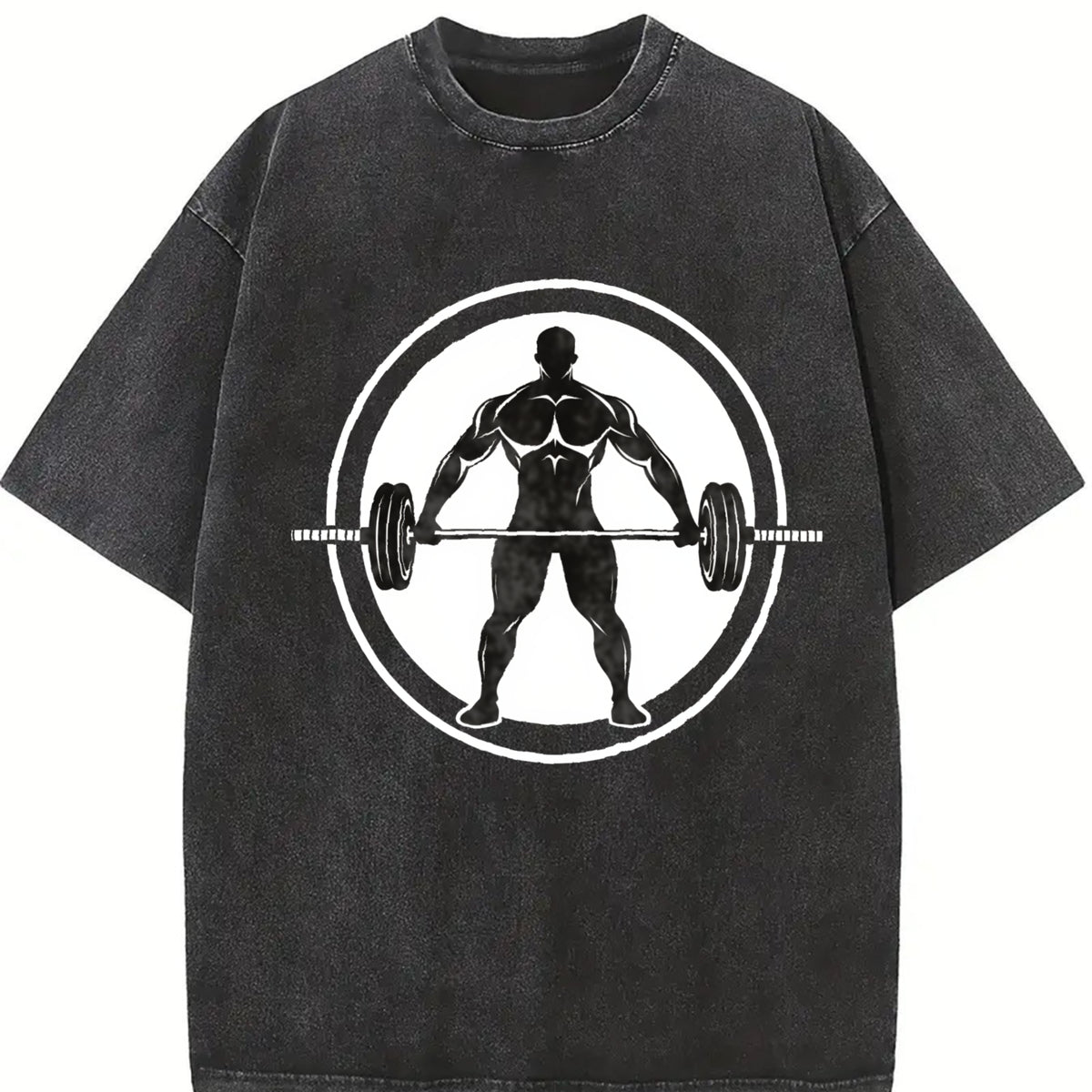 Bodybuilder Barbell Vintage Washed T-Shirt in Black