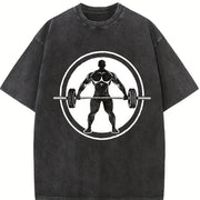 Bodybuilder Barbell Vintage Washed T-Shirt in Black