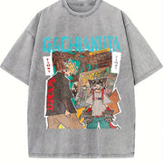 Zanka Nijik Gachiakuta Anime Hip Hop 16Vintage vintage washed oversized T-shirt in Gray