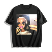 Glam Doll Selfie Cotton T-Shirt in Black
