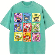 Cartoon Friends Nostalgia 80's Cartoon Characters Rainbow vintage washed oversized T-shirt in Blue