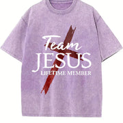 Premium Christian God Faith Lifetime Member Team Jesus Vintage Washed T-Shirt in Purple