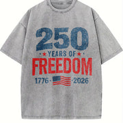 250 Years of Freedom: USA 1776–2026 Patriotic Independence Vintage Washed T-Shirt in Gray
