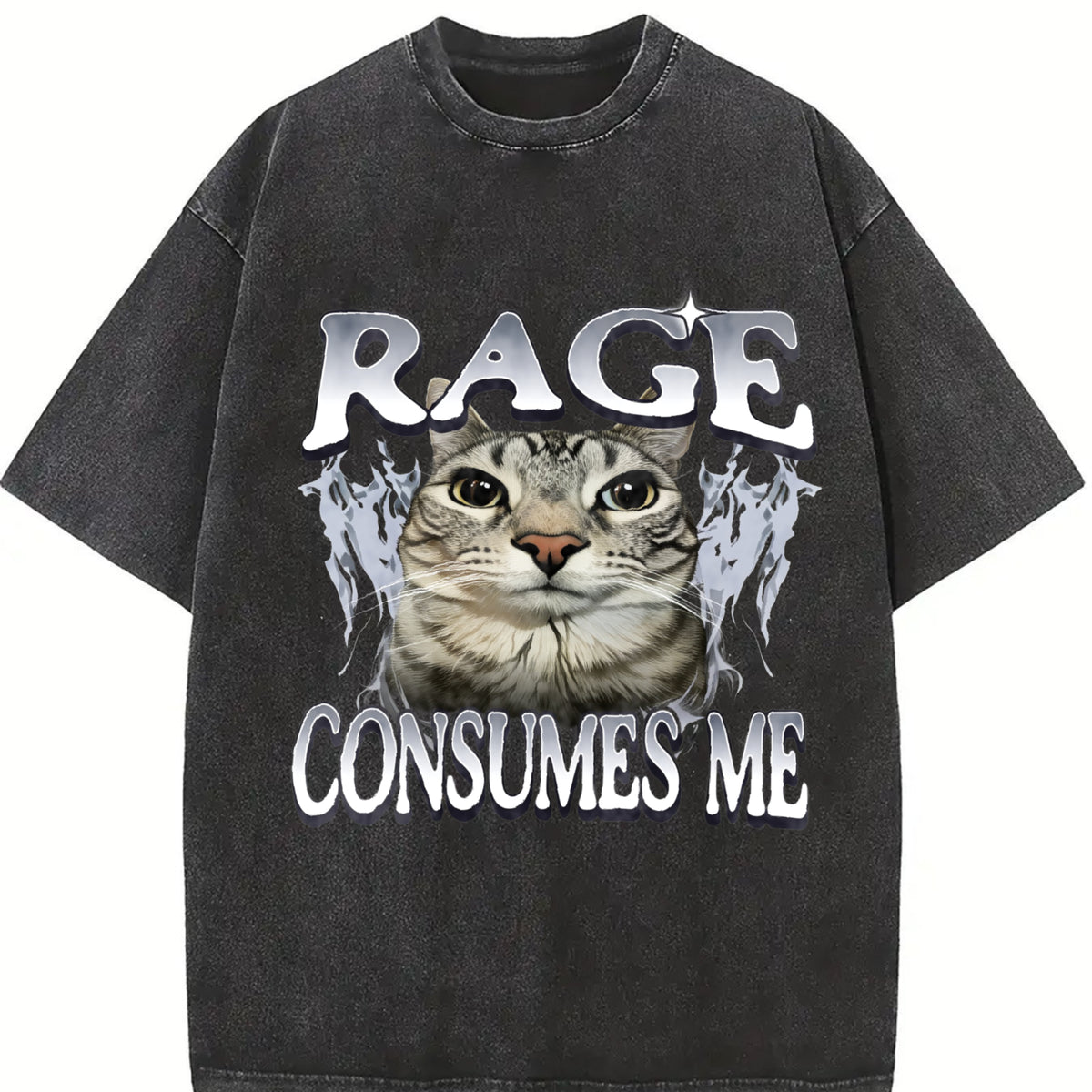 Rage Consumes Me Cat Vintage Washed T-Shirt in Black