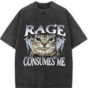 Rage Consumes Me Cat Vintage Washed T-Shirt in Black