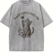 Rage Consumes Me Cat Vintage Washed T-Shirt in Gray