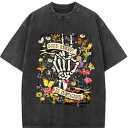 GOOD ENERGY IS CONTAGIOUS Retro Distressed Double-Sided vintage washed oversized T-shirt in Black