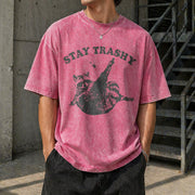 Stay Trashy Raccoon Vintage Washed T-Shirt in Red