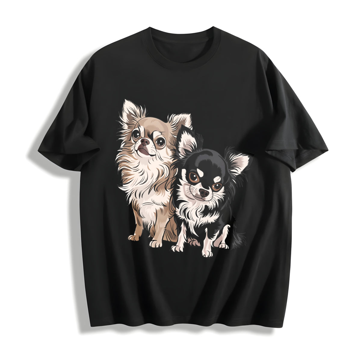 Long-haired Chihuahua Cotton T-Shirt in Black
