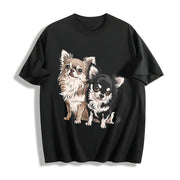 Long-haired Chihuahua Cotton T-Shirt in Black