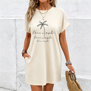 Beach Dress with Coconut Tree & Slogan Cotton T-Shirt in White