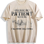 European and American Letter Vintage Washed T-Shirt in Beige
