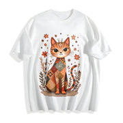 Retro Cat Short-sleeve Cotton T-Shirt in White
