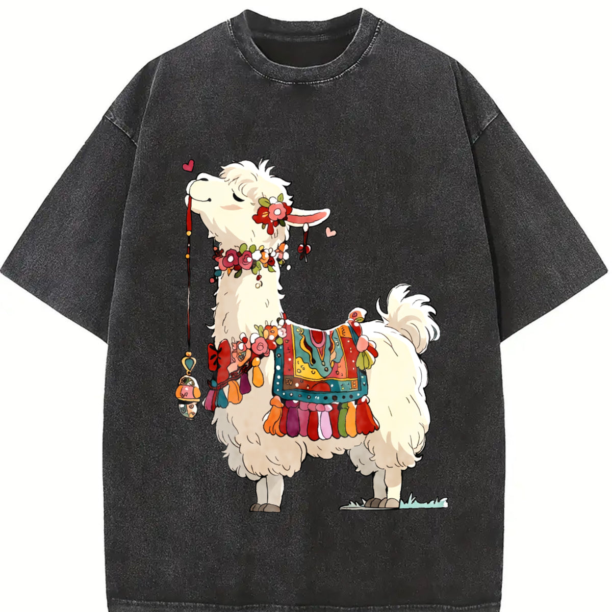 Animal Cartoon 1pc Vintage Washed T-Shirt in Black