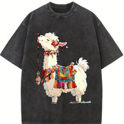 Animal Cartoon 1pc Vintage Washed T-Shirt in Black
