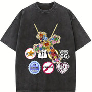 Jewel Cross & Cropped Vintage Washed T-Shirt in Black