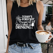 Today's Forecast Tropical with a Chance of Drinking Women's Color Cotton Tank Top in Black